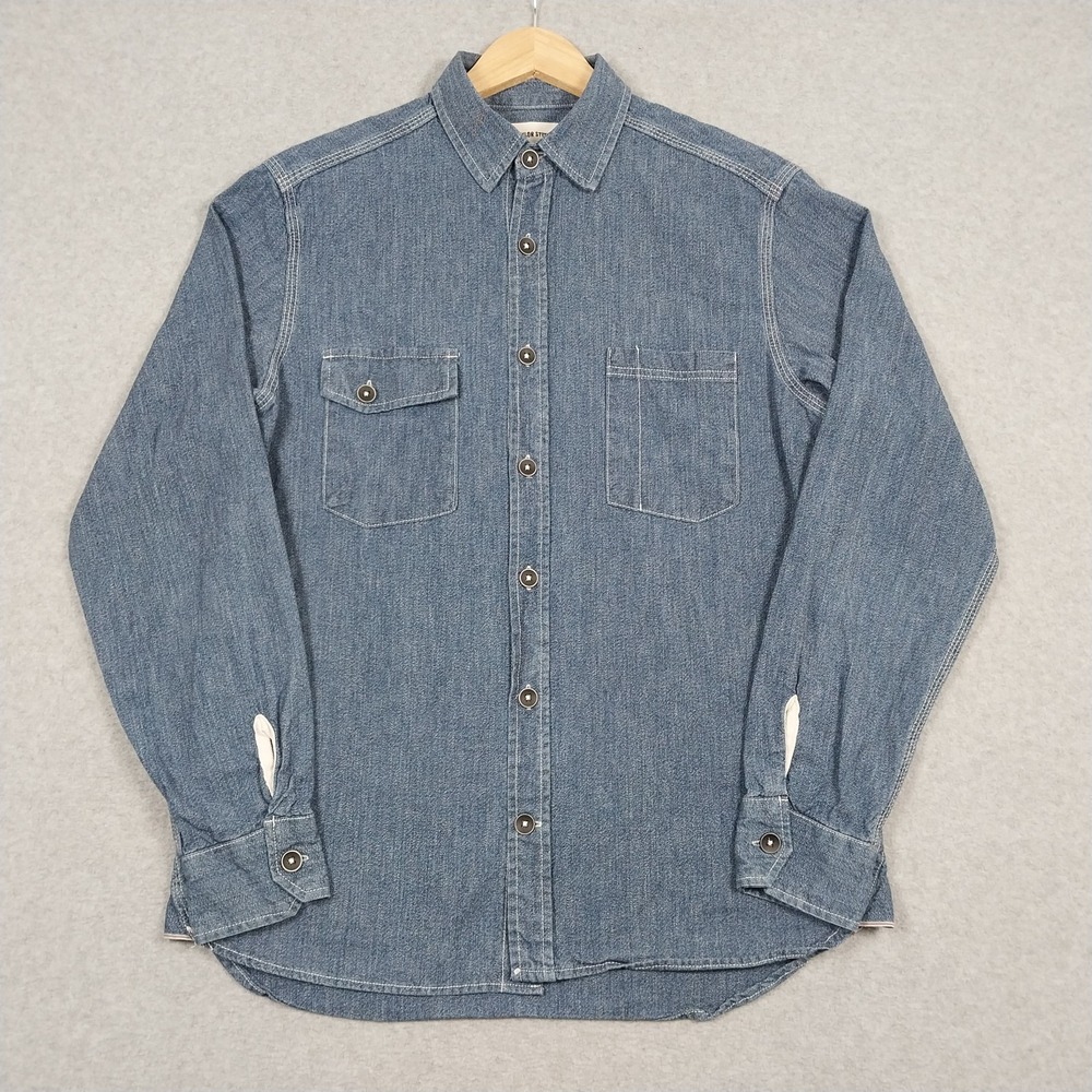 Taylor Stitch Shirt Mens 42 Blue Chambray Denim Selvedge Utility Light Huckberry